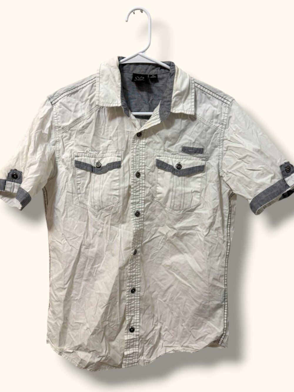Burnside Shirt Mens M White Short Sleeve Button Front Chest Pockets Contrast